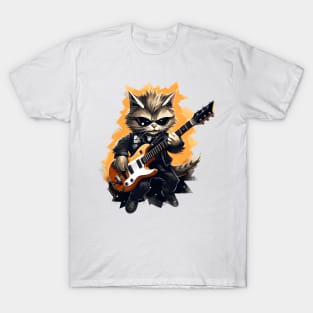 Rockstar Cat Playing Electric Guitar T-Shirt